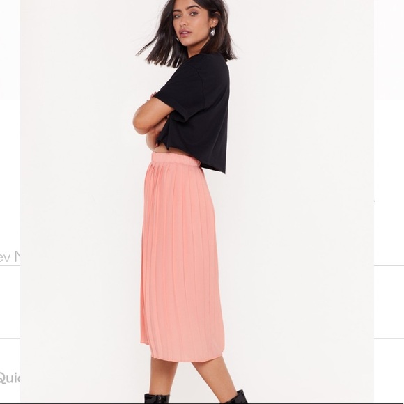NASTYGAL Pleated High Waist Mid Skirt Peachy elegant m semi formal flare sz 8 - Picture 3 of 10